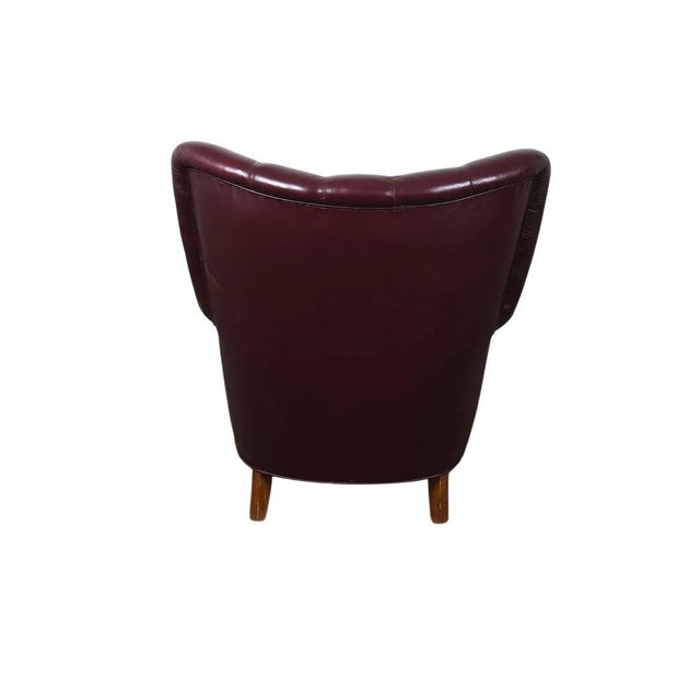 1950s Old School Tufted Leather Scandinavian Lounge Chair W Ottoman For Sale - Image 11 of 15