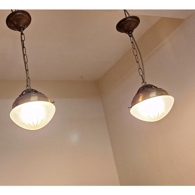 1970s Vintage Ceiling Lamps with Frosted Glass Shade, 1970s, Set of 2 For Sale - Image 5 of 7