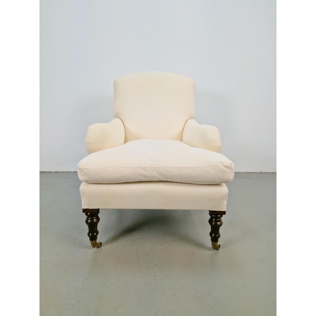 19th Century Classic English Country House Armchair in Linen, 1970s For Sale - Image 12 of 12