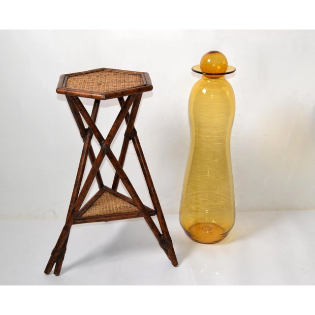 1980s Tall Mid-Century Modern Amber Hand Made Blown Art Glass Vessel, Vase by Blenko For Sale - Image 5 of 13