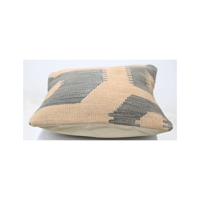 Arteverk Sand & Slate Gray Geometric Color-Block Kilim Throw Pillow 17" X 17", Handwoven Afghan Wool For Sale - Image 4 of 4