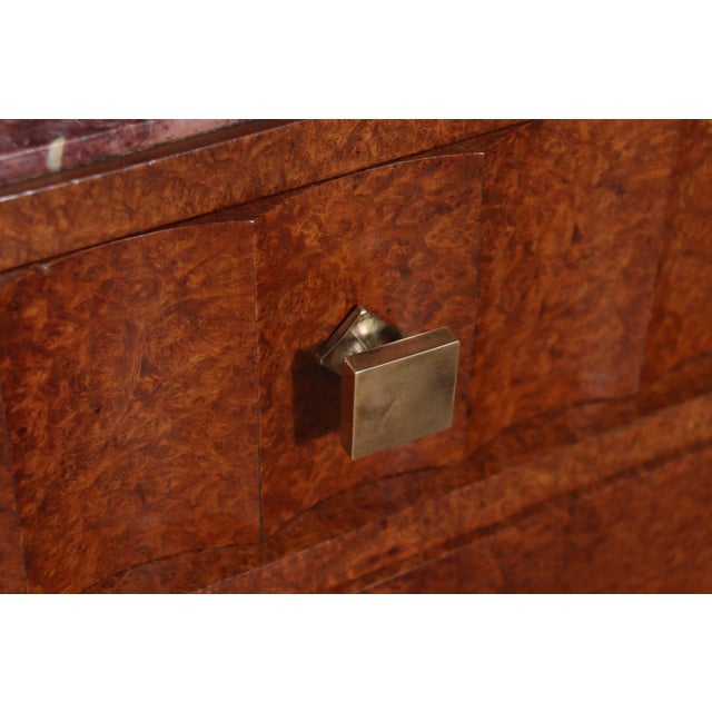 French Art Deco Bedside Tables in Amboyna and Marble, 1930s, Set of 2 For Sale - Image 6 of 15