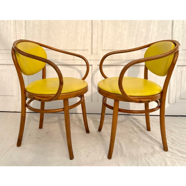 Pair of 1970s Thonet Bentwood Armchairs With Yellow Vinyl Seats For Sale - Image 10 of 18