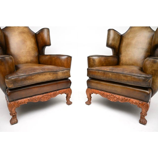 Vintage Leather Wing Back Chairs, 1920s, Set of 2 For Sale - Image 9 of 11