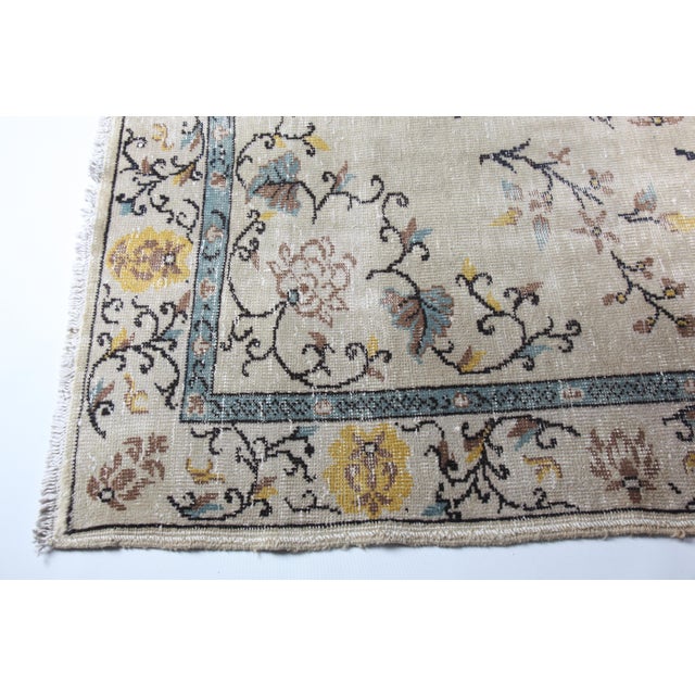 Vintage Turkish Floral Carpet – Hand-Knotted Elegance in Soft Pastels -6' 7'' X 10' For Sale - Image 9 of 13