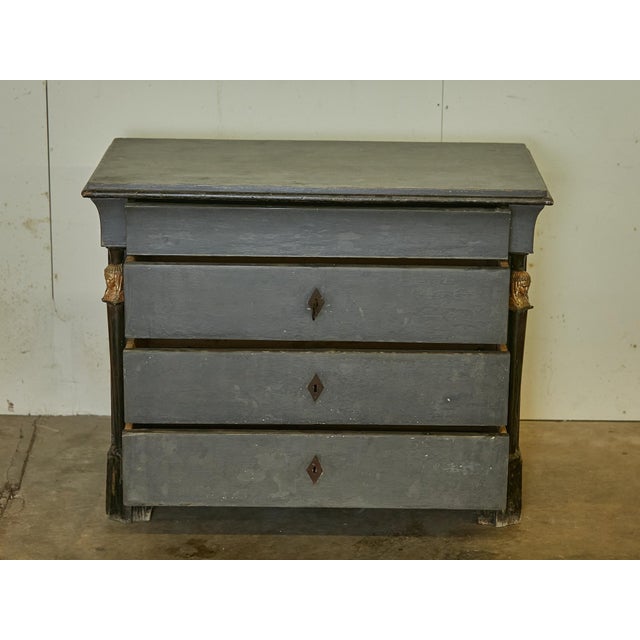 French Empire 19th Century Painted Wood Four-Drawer Commode with Gilt Busts For Sale - Image 12 of 12