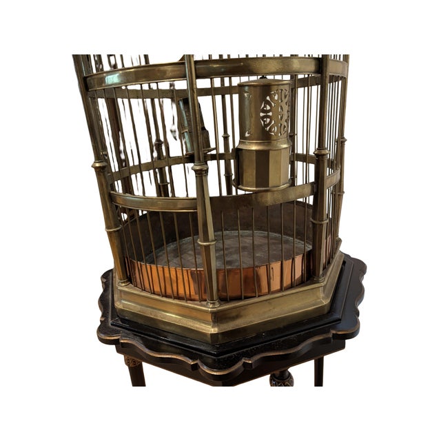 1960s Grand Victorian Style Brass and Copper Birdcage on Custom Made Designer Hexagon Table/ Stand For Sale - Image 9 of 15
