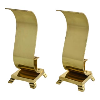 1960-1970Äôs MCM to Modern Andirons or Firedogs Solid Brass Wave Scroll or S Shaped For Sale