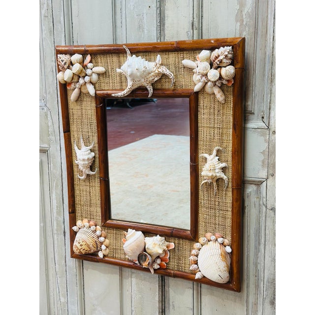 Boho Chic Vintage Rattan and Shell Mirror For Sale - Image 3 of 9