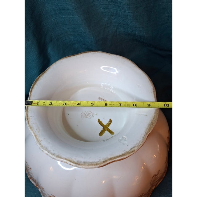 Antique Furnivals Rustic Punch Bowl 1893 Royal Semi Porcelain Brown Transferware 16" For Sale - Image 4 of 15