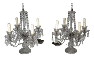 Maria Theresa Crystal Candelabra Table Lamps, Italy, 1940s, Set of 2