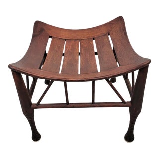Vintage Arts & Crafts Design Egyptian Revival Thebes Style Decorative Wood Footstool For Sale