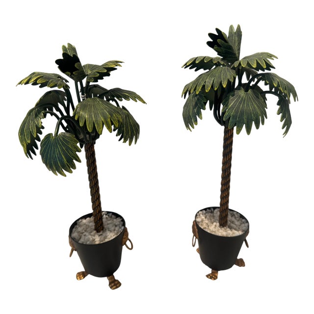 Pair of Tole Palm Trees in Planter Boxes For Sale