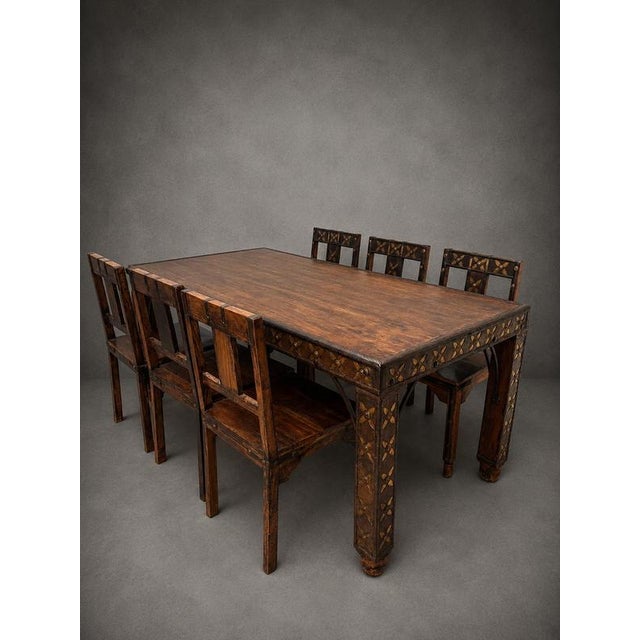 Antique Indian Dining Table and Chairs, Set of 6 For Sale - Image 6 of 6