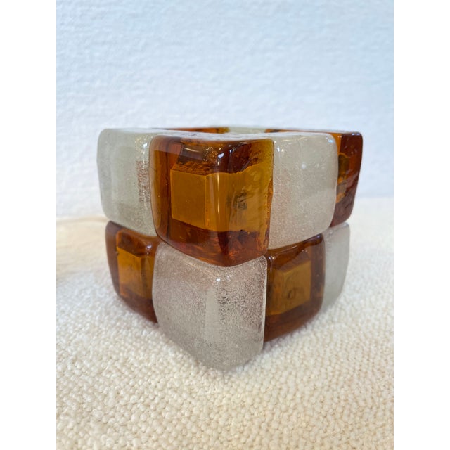 Pair of Amber Glass Cube Lamps, Italy, 1970s For Sale - Image 11 of 11