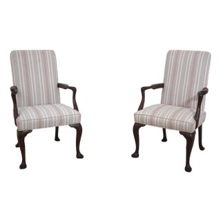 Pair of Kittinger Mahogany Queen Anne Style Arm Chairs For Sale