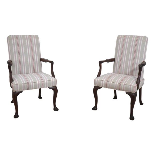 Pair of Kittinger Mahogany Queen Anne Style Arm Chairs For Sale
