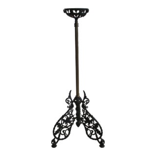 Antique Ornate Cast Iron & Brass Piano Organ Oil Lamp Holder Birds Bradley & Hubbard For Sale