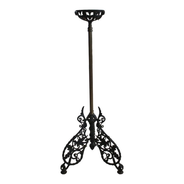 Antique Ornate Cast Iron & Brass Piano Organ Oil Lamp Holder Birds Bradley & Hubbard For Sale
