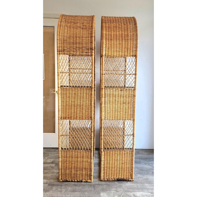 Contemporary Vintage Wicker Etageres in the Manner of Danny Ho Fong for Tropi-Cal - A Pair For Sale - Image 3 of 13