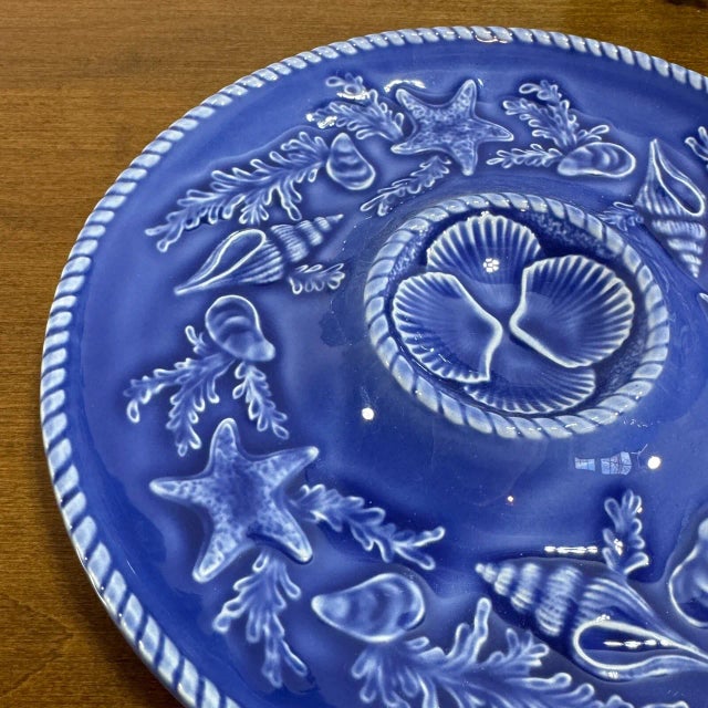 1980s Vintage Bordallo Pinheiro Scallop Majolica Portugal Seafood Plate For Sale - Image 5 of 5