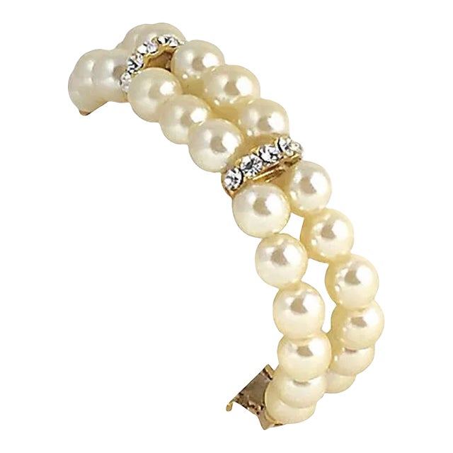 Faux Pearl Rhinestone Double Stand Bracelet For Sale