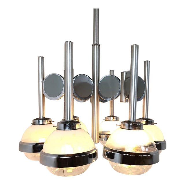 Vintage Italian Space Age Glass Globe Chandelier, 1970s For Sale