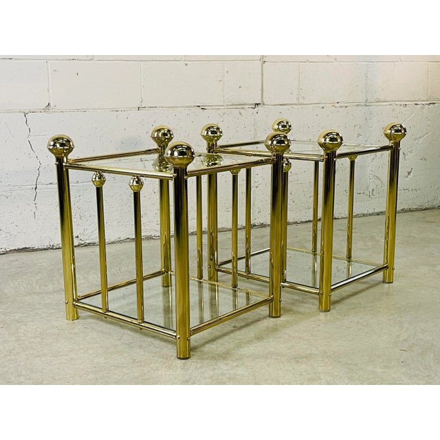 1970s Vintage 1970s Brass and Glass Side Tables, Pair For Sale - Image 5 of 12