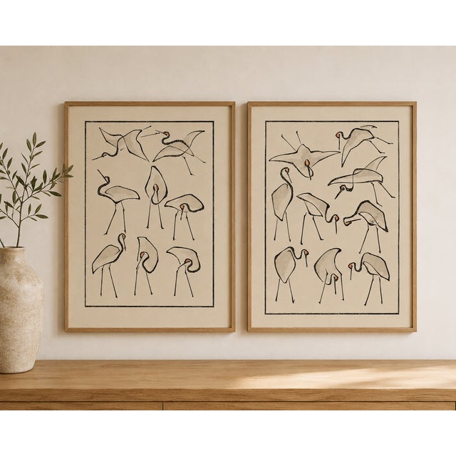 Crane Studies I & II by Katsushika Hokusai, Japanese Art Print Diptych, 32" X 48" For Sale In Buffalo - Image 6 of 10