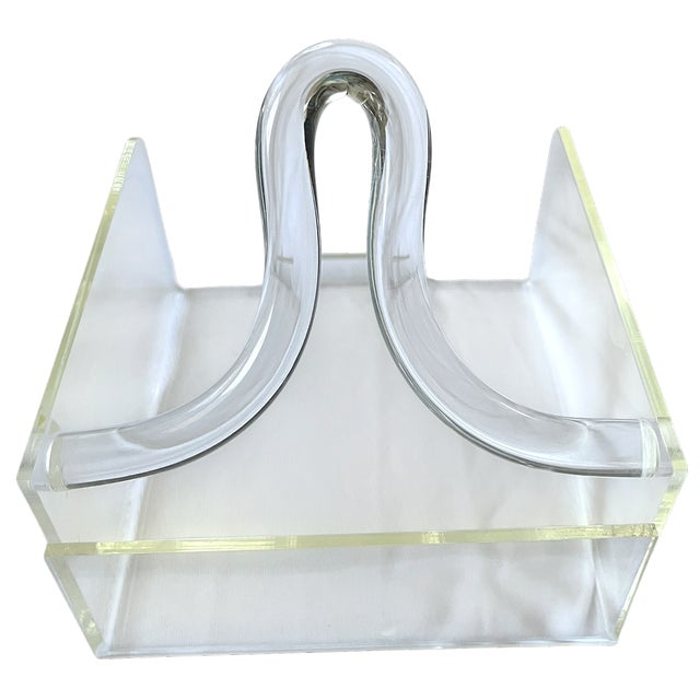 Plastic Vintage Sculptural Lucite Cocktail Napkin Holder With Curved Swing Arm For Sale - Image 7 of 11