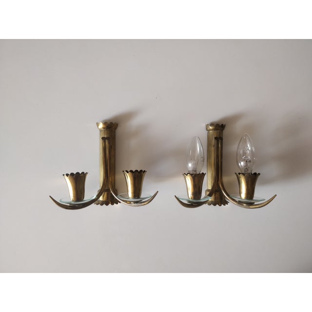 Gold Brass Wall Lamps with Cut Glass, Italy, 1950s, Set of 2 For Sale - Image 8 of 17