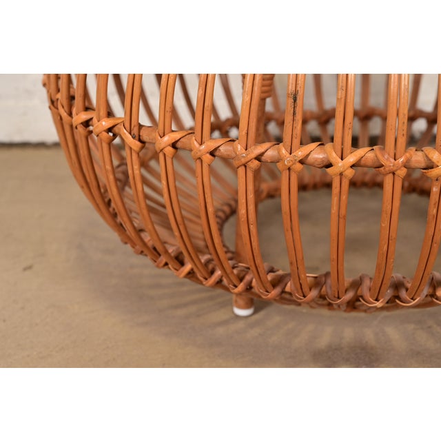 Brown Franco Albini Mid-Century Organic Modern Italian Rattan Pouf Ottomans, Pair For Sale - Image 8 of 9