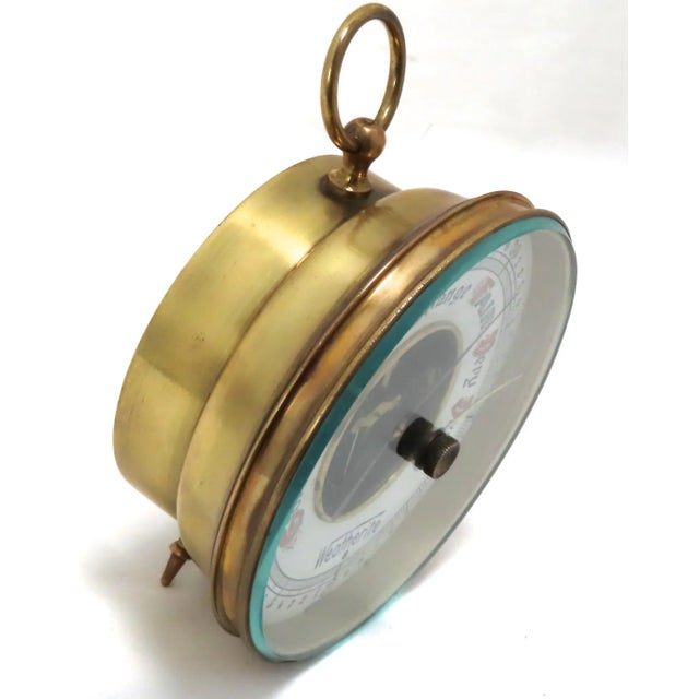 Metal Vintage Brass Wall Mount or Desk Top Barometer Made in Germany For Sale - Image 7 of 13