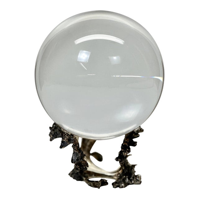 Rare Steuben Crystal Gazing Ball on Sterling Silver Wave Stand #1036 Signed 5.5” For Sale