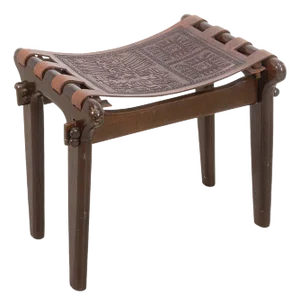 Handmade Ottoman With Embossed Leather Seat by Angel Pazmino From Ecuador