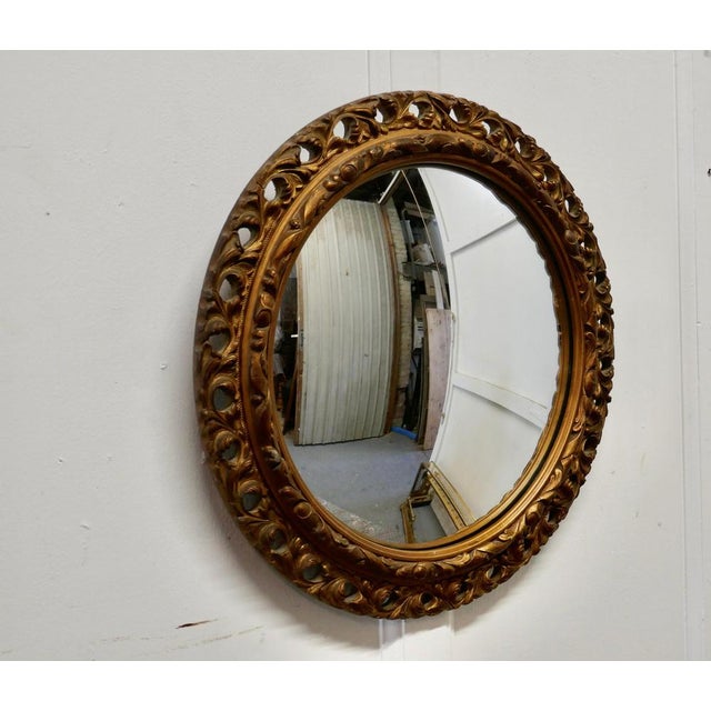 Carved Convex Gilt Wall Mirror, 1930s For Sale - Image 4 of 6