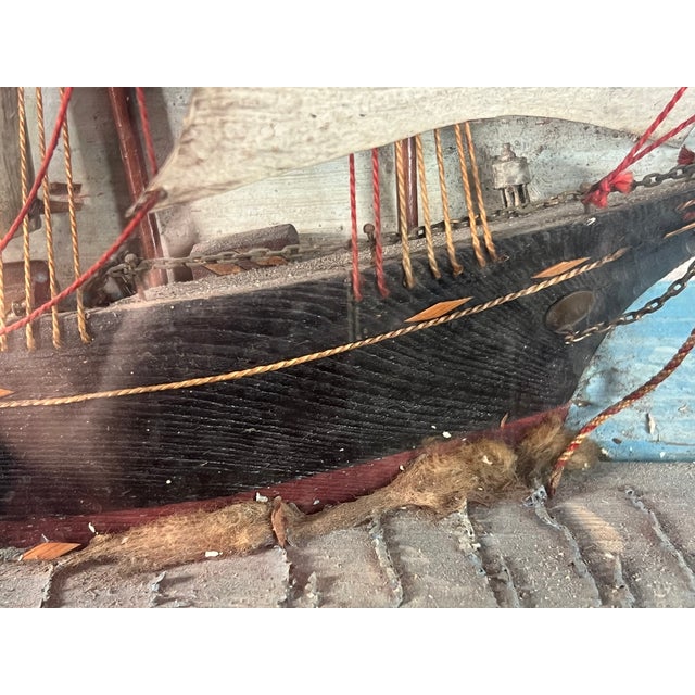 Mid-Century Modern Maritime Diorama with Large Sailing Ship Under Glass, United States, 1950s For Sale - Image 4 of 10