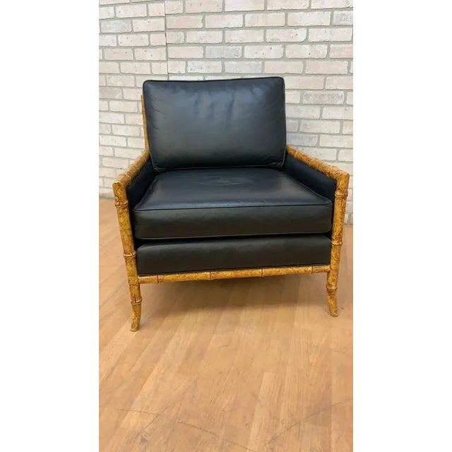 Vintage Interior Crafts Cane, Faux Bamboo and Black Leather Club Lounge Chair A beautiful coastal style club lounge chair...