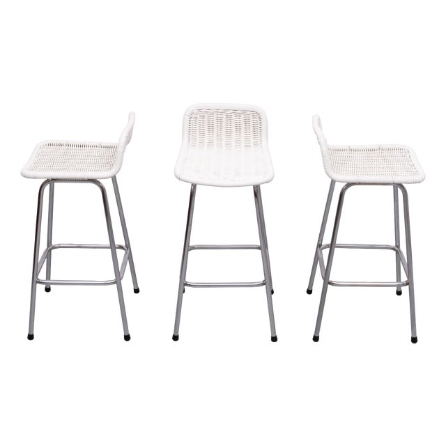 Rattan Bar Stools from Rohé Noordwolde, Netherlands, 1960s, Set of 3 For Sale