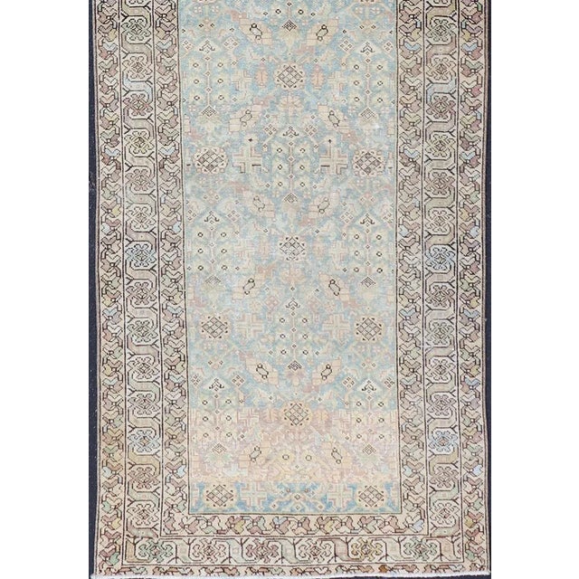 Antique Persian Malayer Runner With Sub-Geometric Design in Blue and Brown Tones 3'5 X 12'10 For Sale - Image 4 of 15