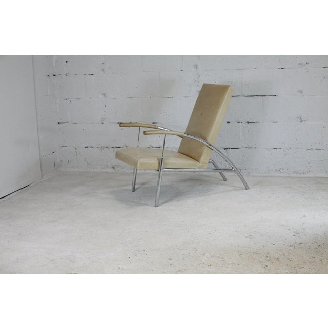 Tubular Steel and Leather Cream Armchair, France, 1970s For Sale - Image 16 of 18