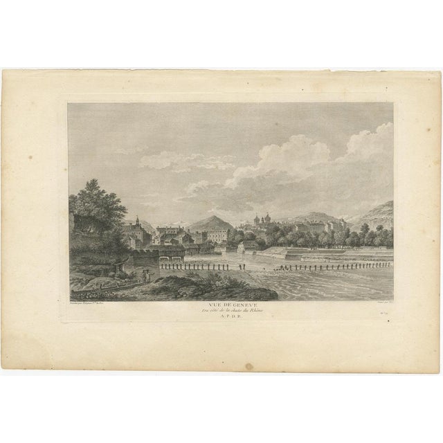 Title: View of Geneva from the Rhône River (Vue de Genève, Du côté de la chute du Rhône) : This finely detailed engraving...