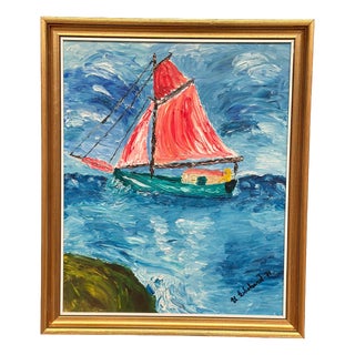U. Ekshard, Sailboat on the Water, 1971, Oil on Panel, Framed For Sale