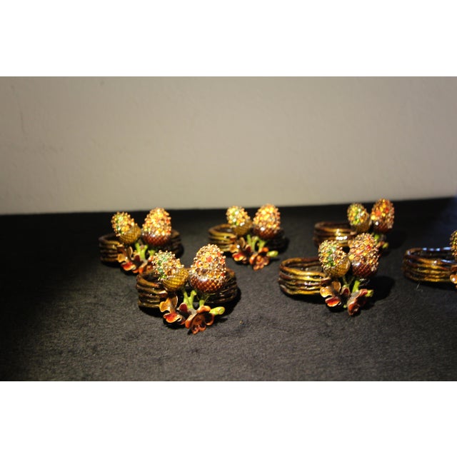 Set of 6 Rare Vintage Jay Strongwater "Enchanted Acorn" Enameled Napkin Rings For Sale - Image 9 of 13