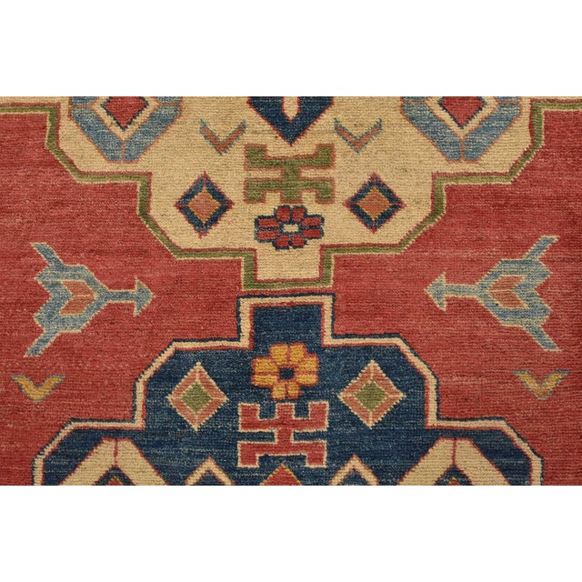 Kazak Rug 10’10” X 14’11” Red Wool Tribal Hand-Knotted Oriental Carpet For Sale - Image 11 of 15