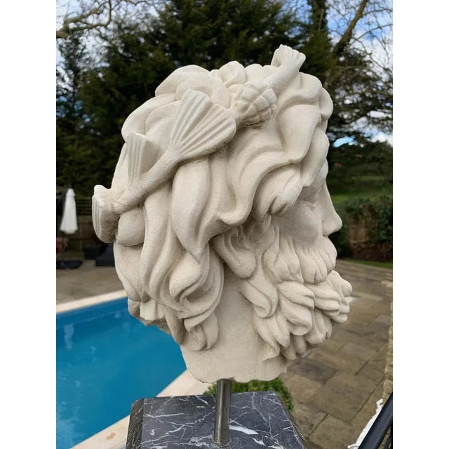 Black 20th Century Marble Bust Sculpture of the Roman God of the Water Neptune For Sale - Image 8 of 10