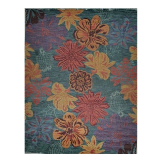 8x10 Teal Multicolor Geometric Modern Hand Knotted Wool Carpet Rug For Sale