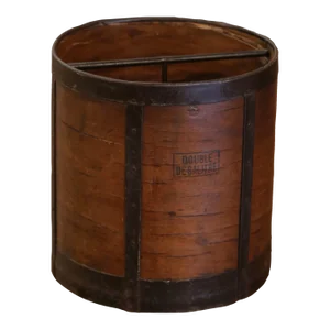19th Century French Wood and Iron Grain Measure Bucket or Waste Basket