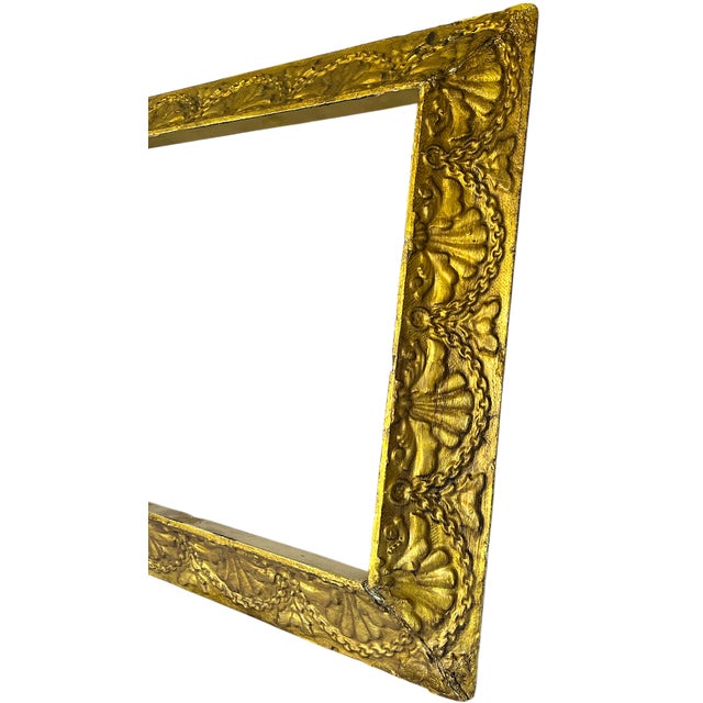 Rococo Antique Louis XVI Giltwood Frame With Shell & Garland Detailing, 19th Century For Sale - Image 3 of 12