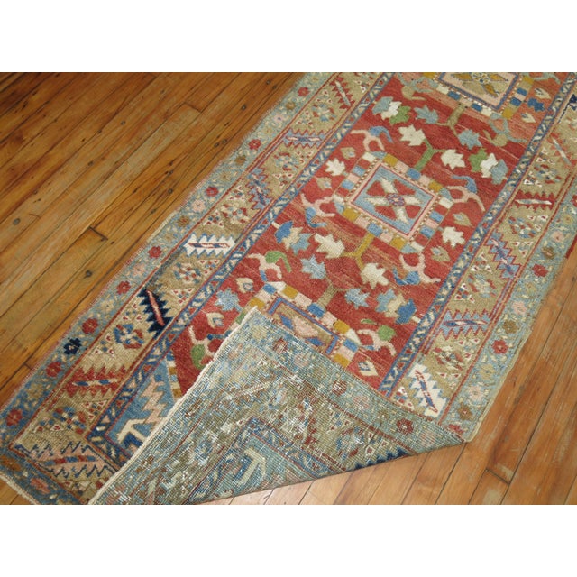 Long Antique Persian Heriz Runner For Sale - Image 10 of 18